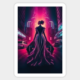 Cyperpunk Lady Beauty with Futuristic Cityscape - Ultra Realistic Sticker